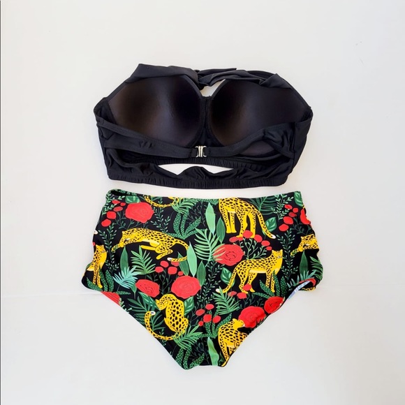 Tempt Me Women Two Piece Vintage Swimsuit Retro Halter Ruched High Waist Bikini - Picture 3 of 7